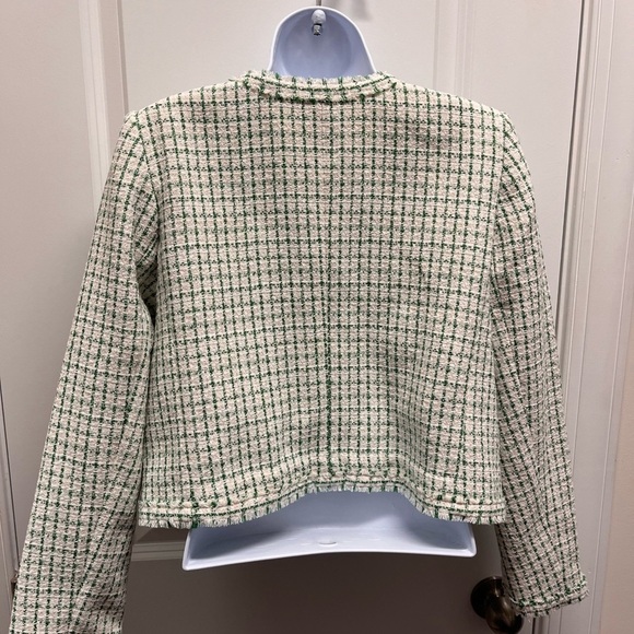 Ann Taylor women’s Green and Cream Fringe Tweed Jacket 4P - Picture 3 of 11